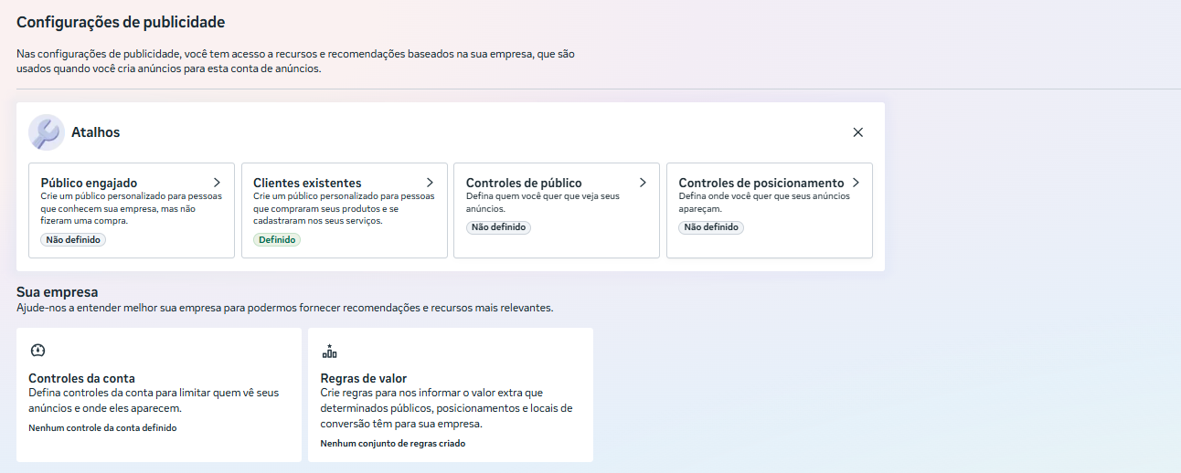 Nova aba Configurações de publicidade