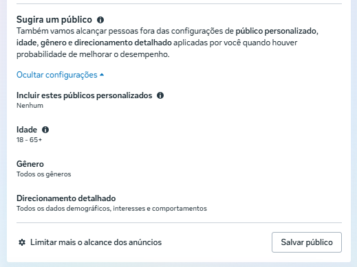 Tela da Meta tratando o direcionamento como sugestão
