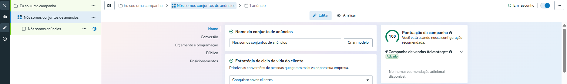 Nível conjunto de anúncios
