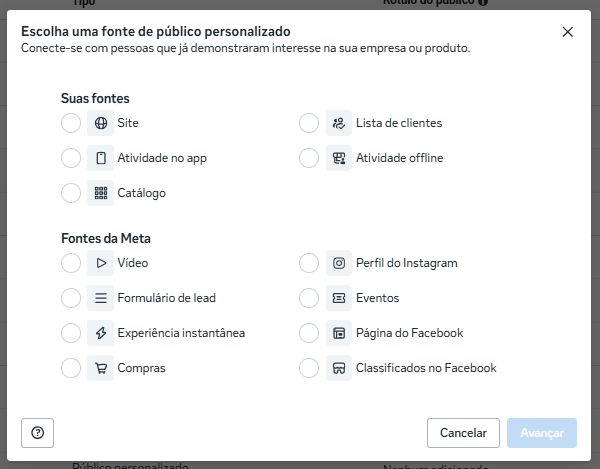 Fontes de público personalizado