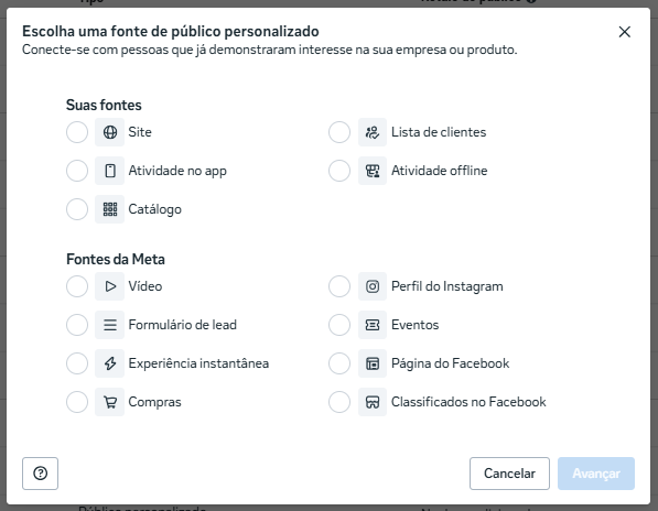 Fontes de público personalizado