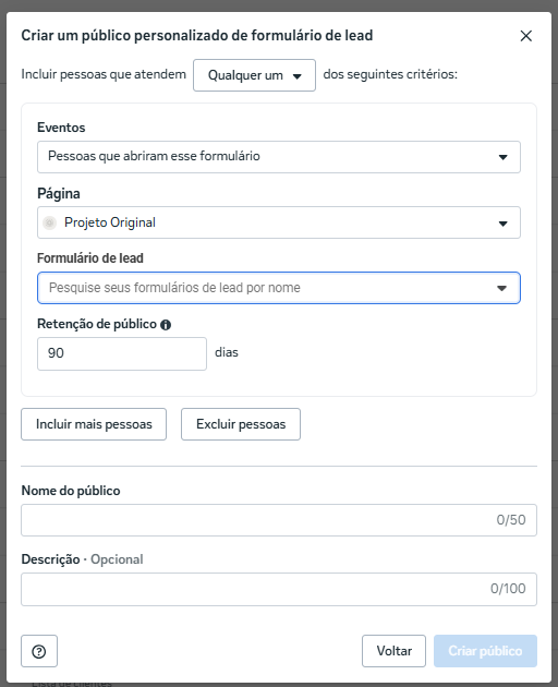 Público de formulário de lead