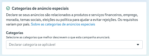 Categorias de anúncio especiais