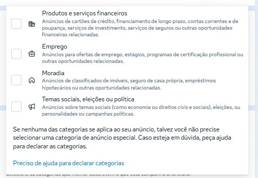 Lista de categorias especiais