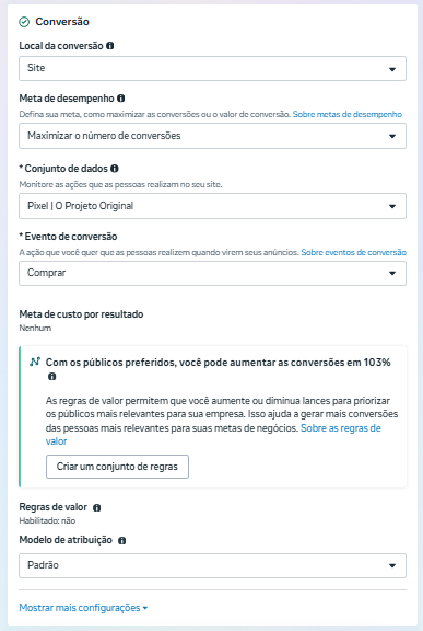 Seção de conversão do conjunto