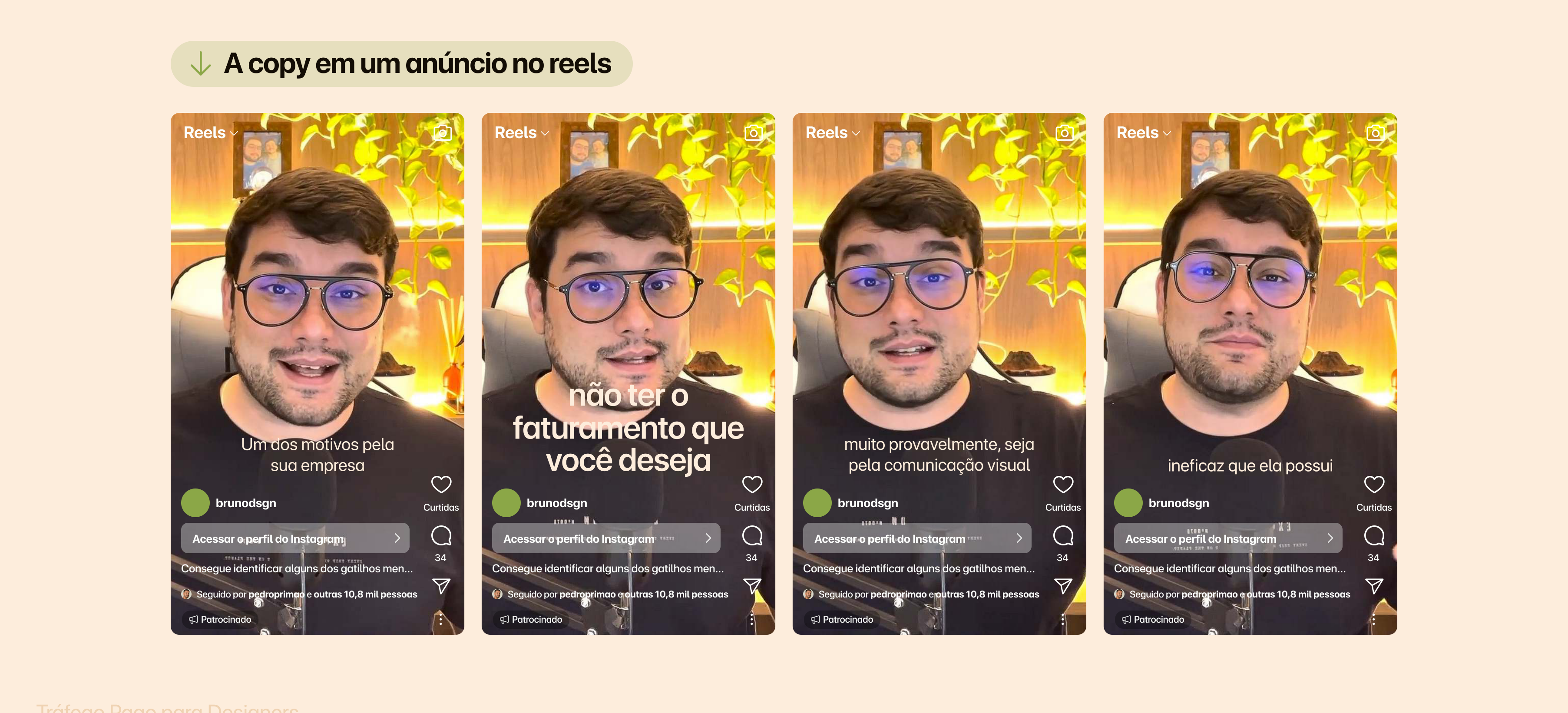 Anúncio de solução de problemas em reels
